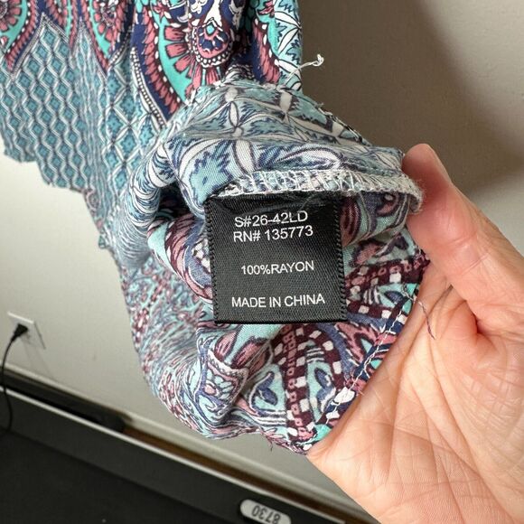 Olivaceous Teal Pink Multi Color Paisley Sleeveless Flowy Mini Tie VFront Small - Picture 9 of 13